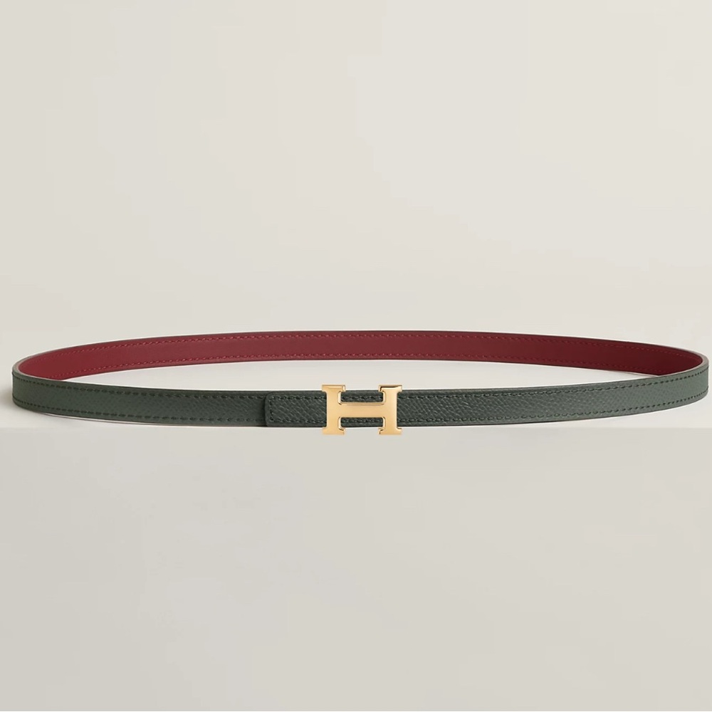 NEW Hermes Burgundy GRAY Leather Belt mini Gold H Buckle CLASSIC REVERSIBLE